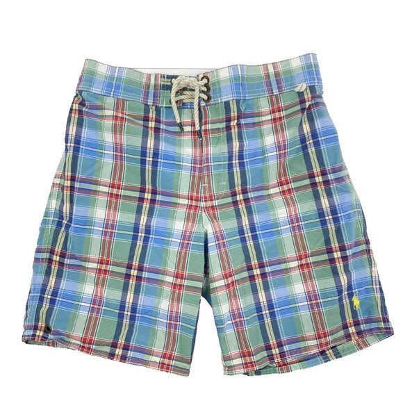 Polo Ralph Lauren Board Shorts Swim Trunks Mens Size Small Blue Multi Plaid - Picture 1 of 5